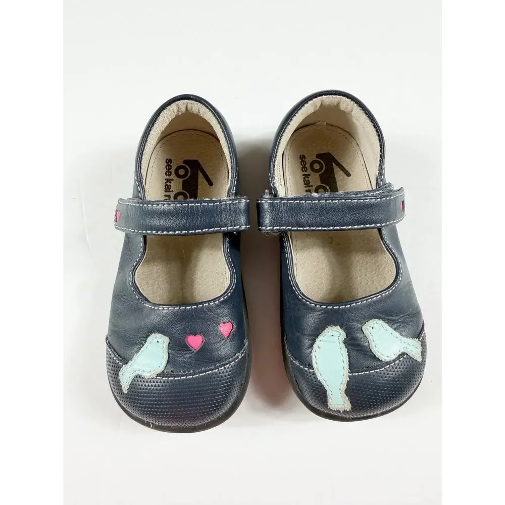 See Kai Run Kathryn II Navy Bird Leather Mary Jane Shoes Size 7.5 Toddler
